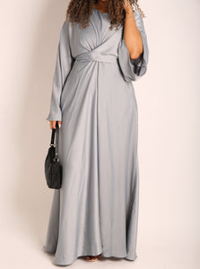 Silver Satin Wrap Abaya