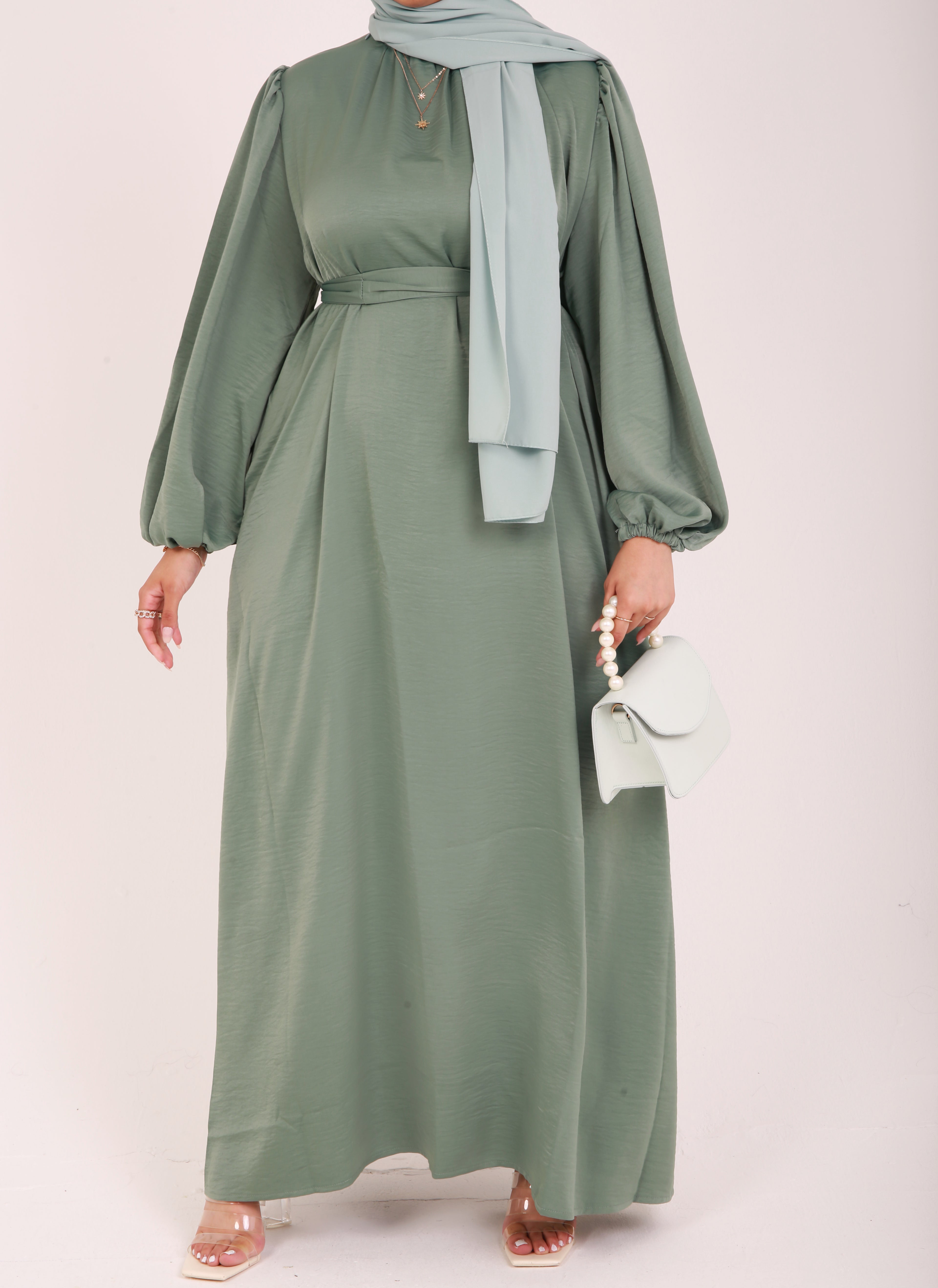 Mint Sienna Satin Abaya