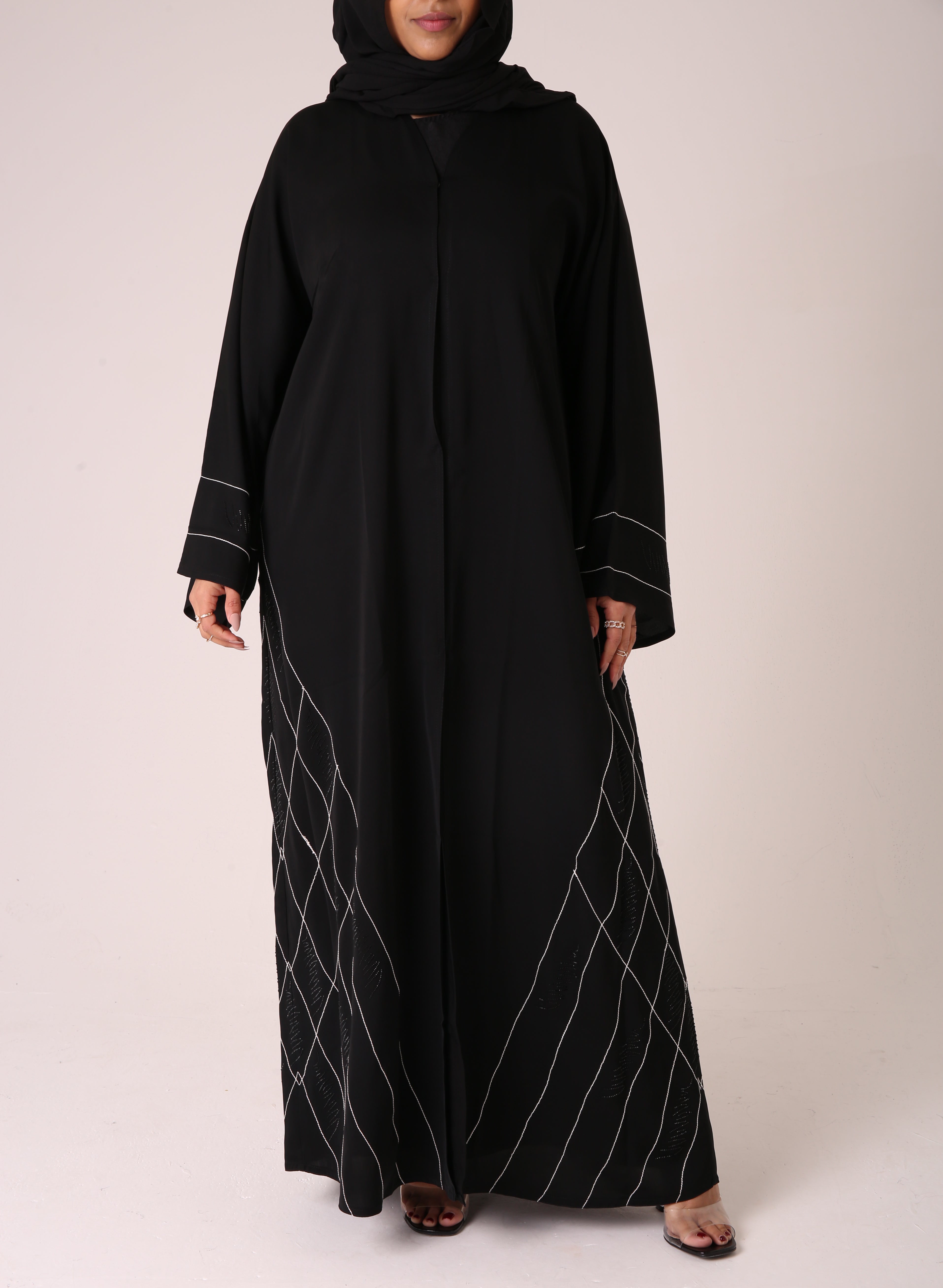 Black Single Trim Nida Open Abaya