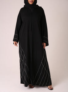 Black Single Trim Nida Open Abaya