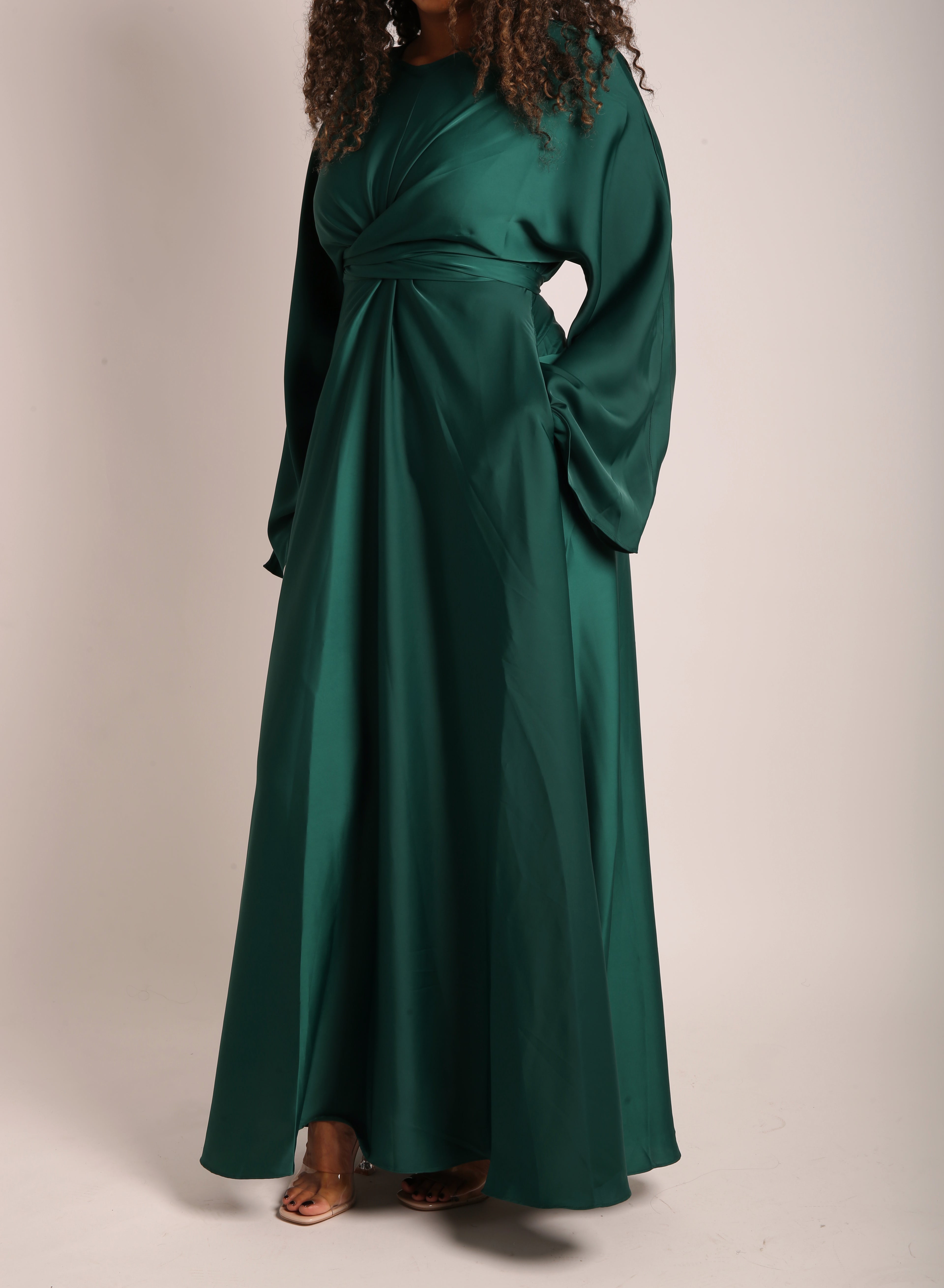 Emerald Green Satin Wrap Abaya