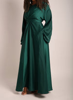 Load image into Gallery viewer, Emerald Green Satin Wrap Abaya
