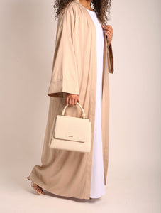 Beige Crinkle Open Abaya