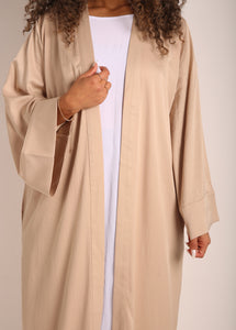 Beige Crinkle Open Abaya