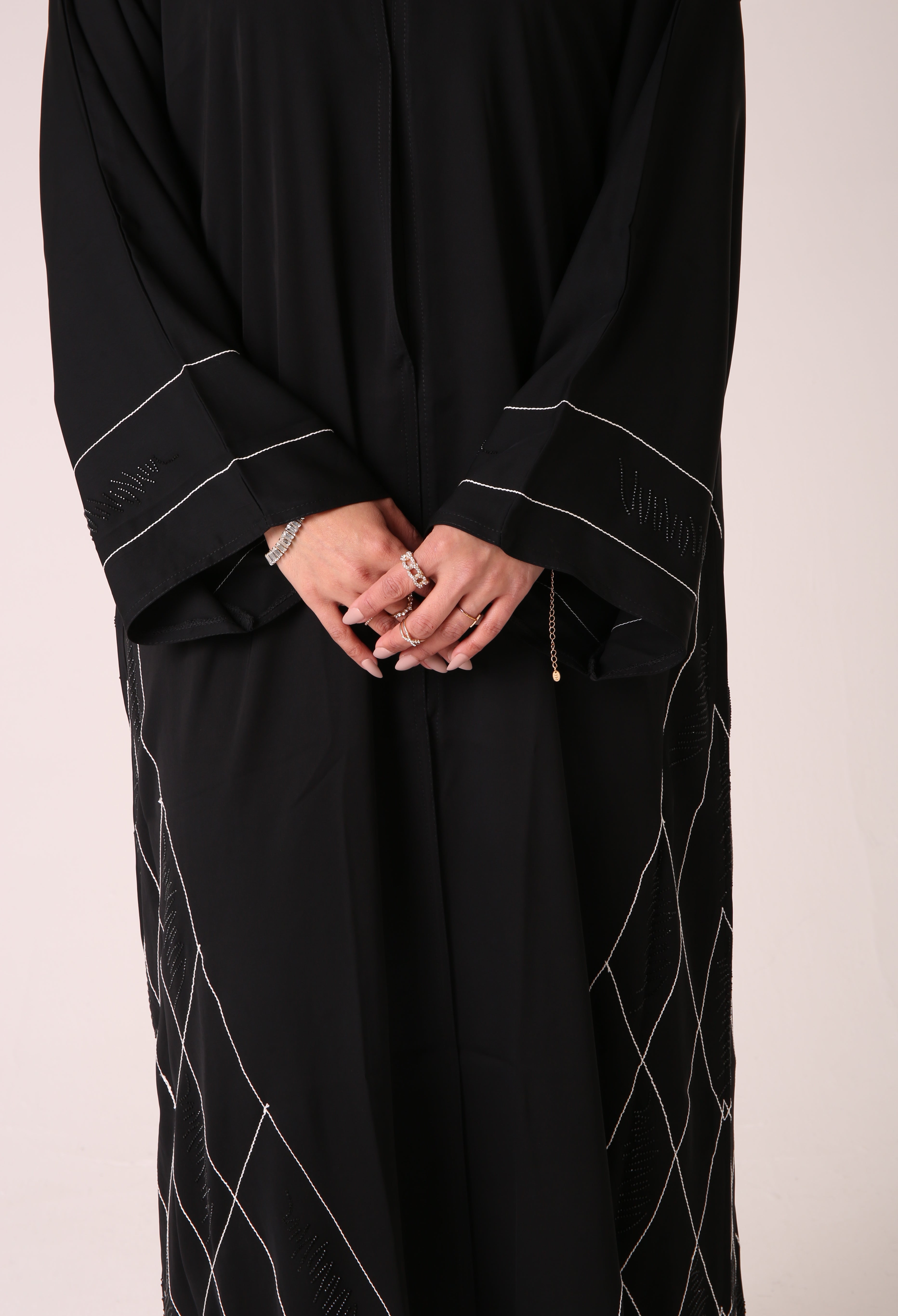 Black Single Trim Nida Open Abaya