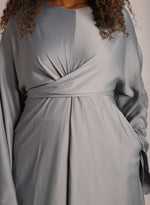 Load image into Gallery viewer, Silver Satin Wrap Abaya
