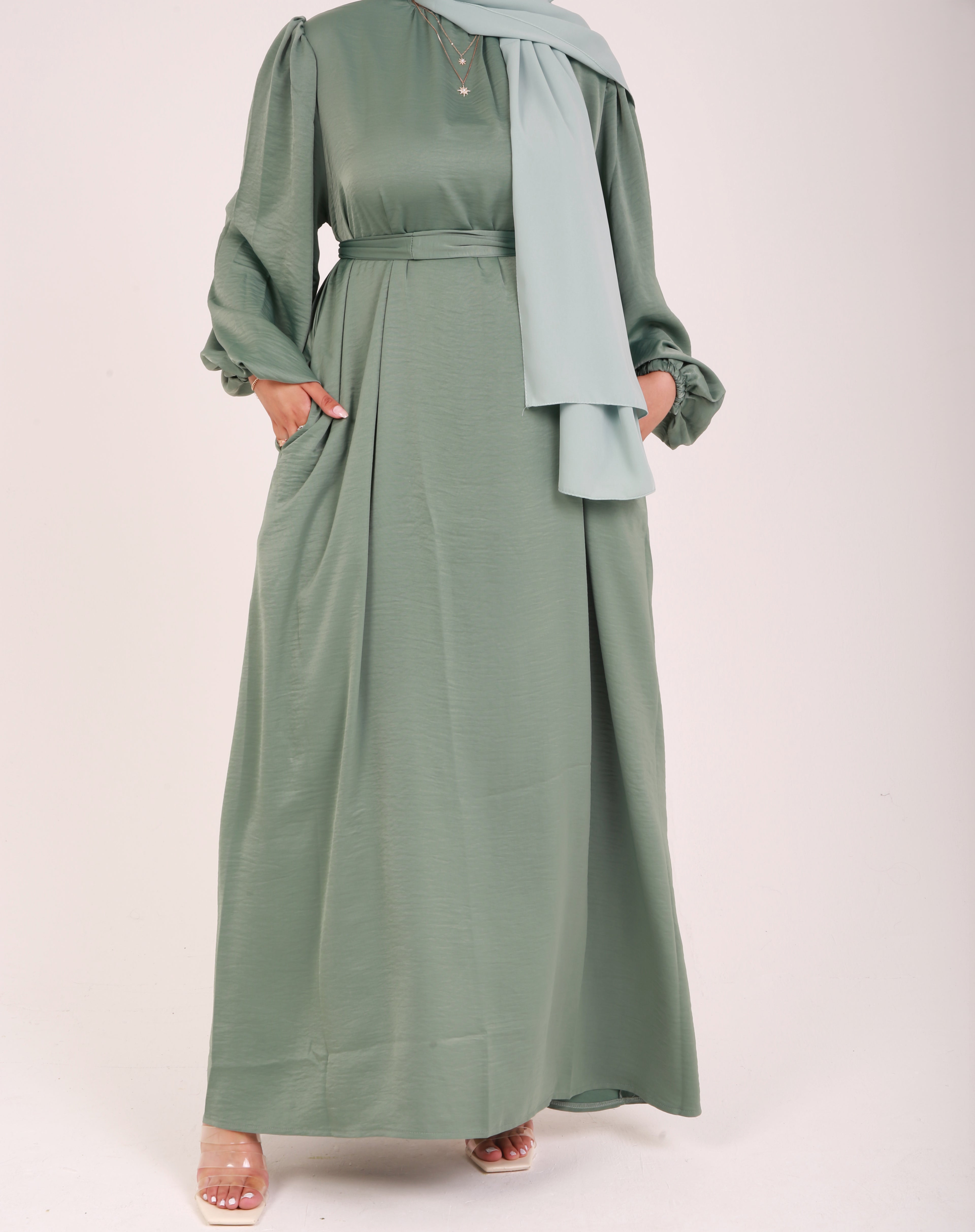 Mint Sienna Satin Abaya