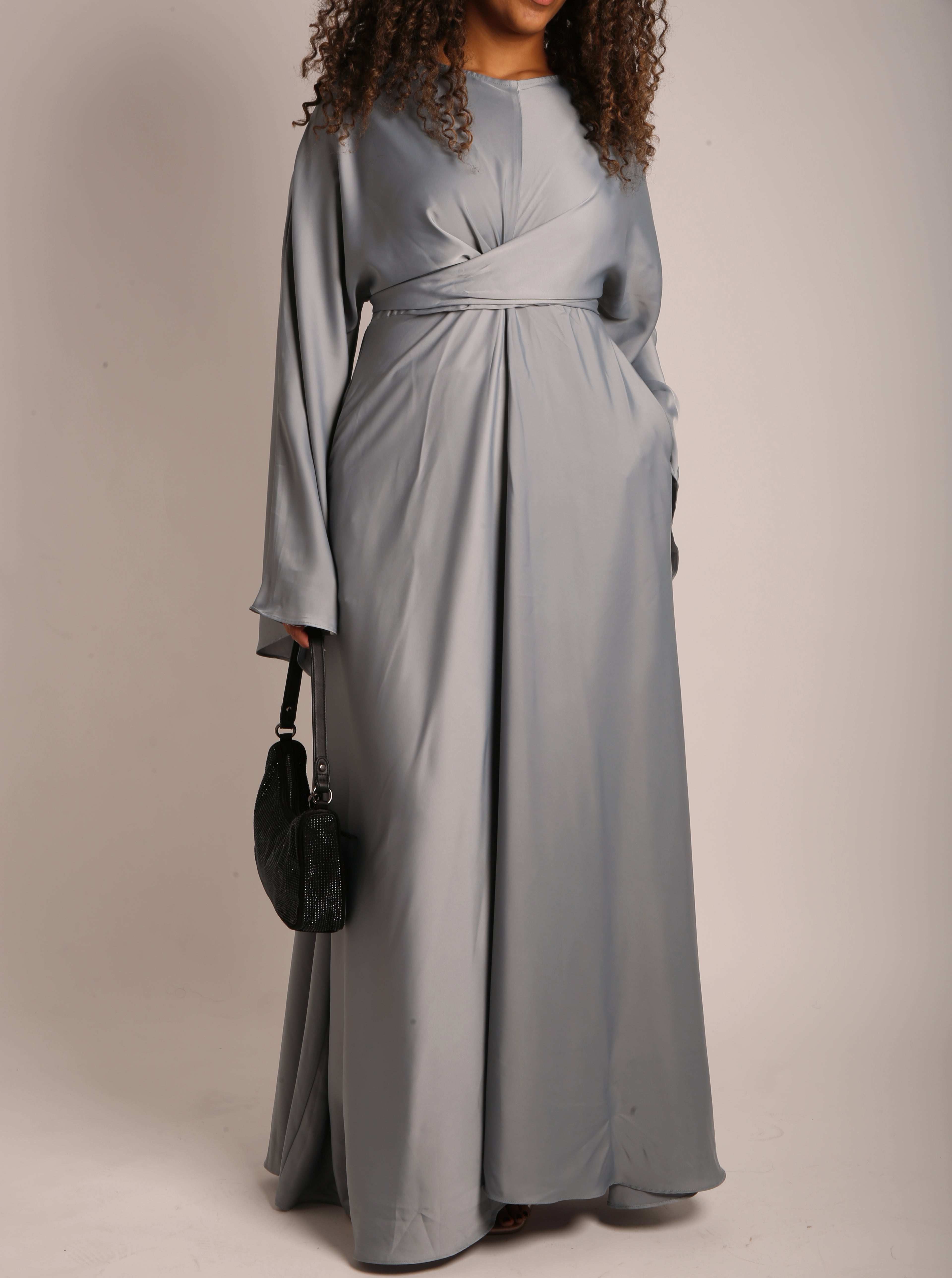 Silver Satin Wrap Abaya