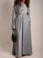 Load image into Gallery viewer, Silver Satin Wrap Abaya
