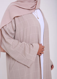 Beige Square Grid Open Abaya