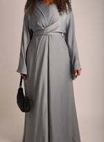 Load image into Gallery viewer, Silver Satin Wrap Abaya
