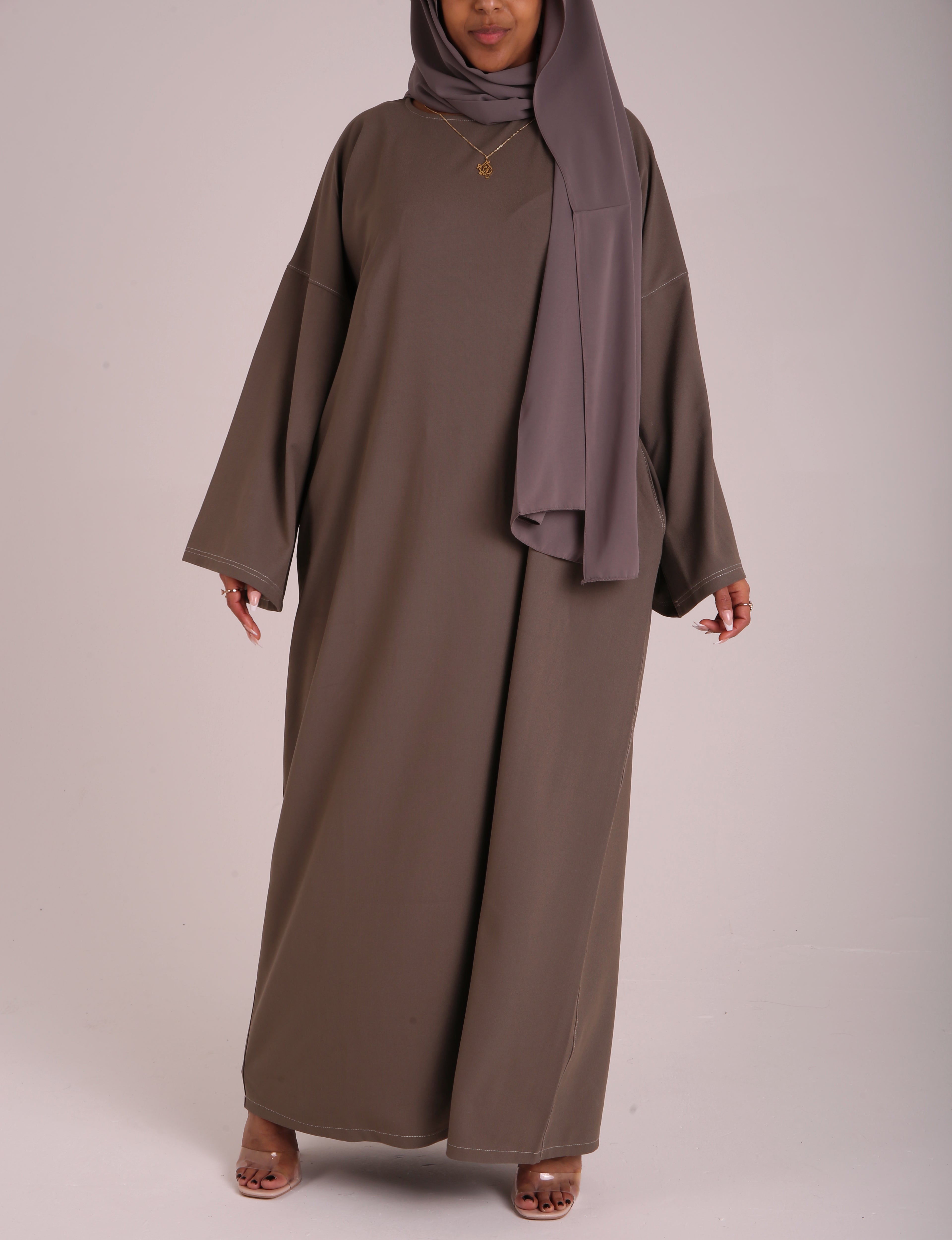 Olive Contrast Stitch Closed Abaya