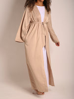 Load image into Gallery viewer, Beige Crinkle Open Abaya
