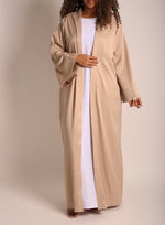 Load image into Gallery viewer, Beige Crinkle Open Abaya
