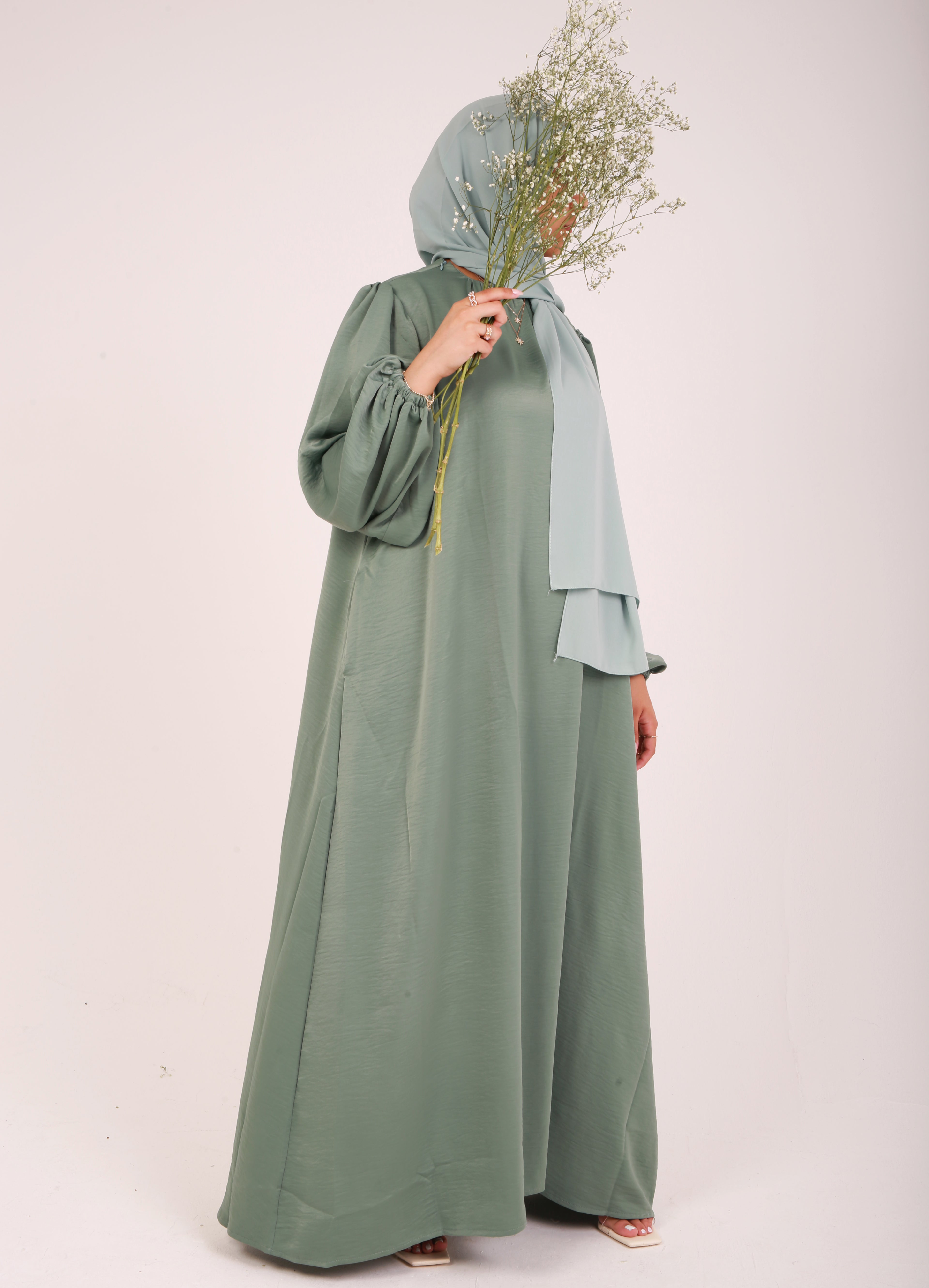 Mint Sienna Satin Abaya