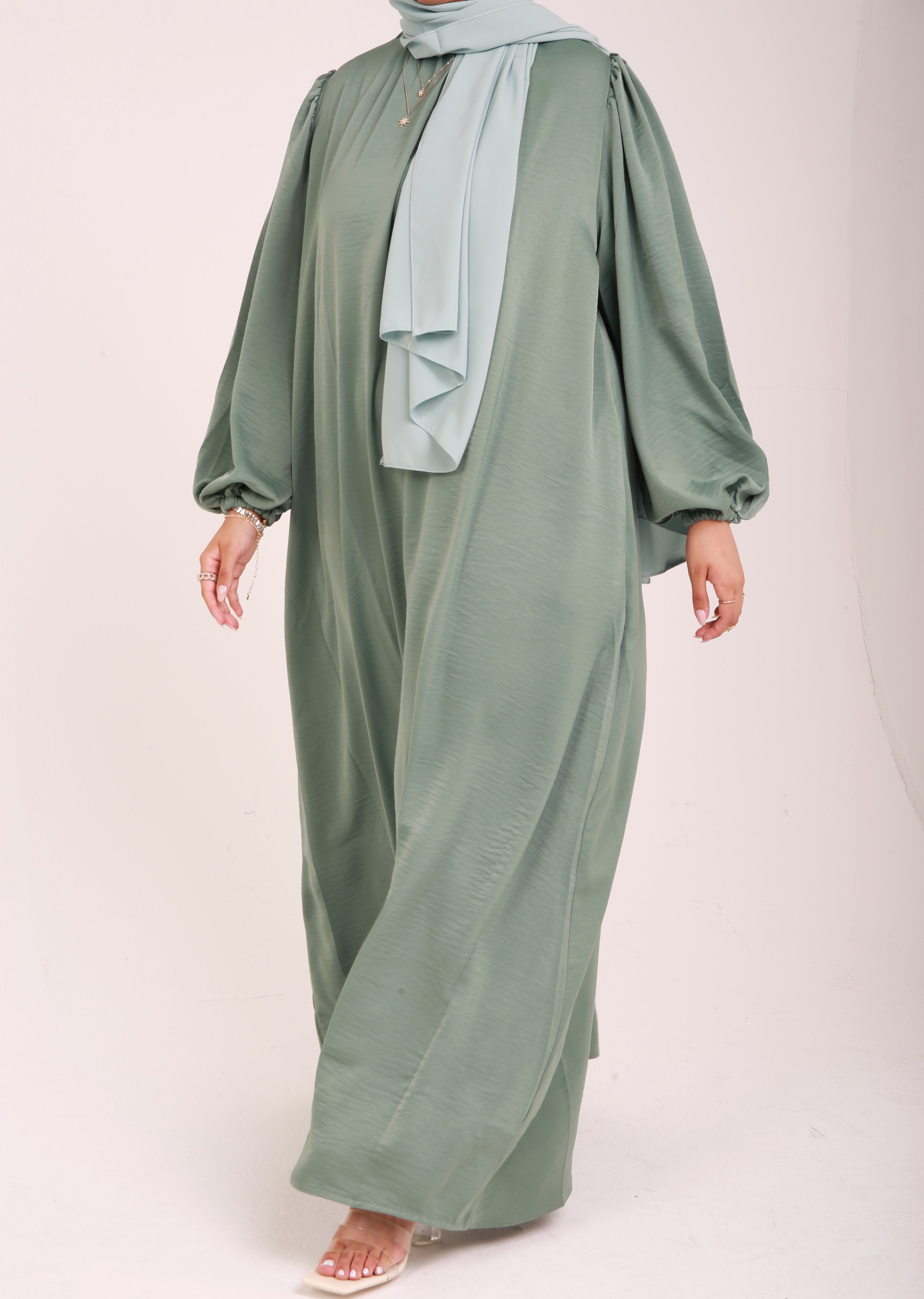 Mint Sienna Satin Abaya