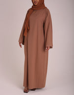 Load image into Gallery viewer, Neutral Brown Contrast Stitch Closed Abaya
