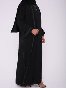 Black Contrast Stitch Open Abaya