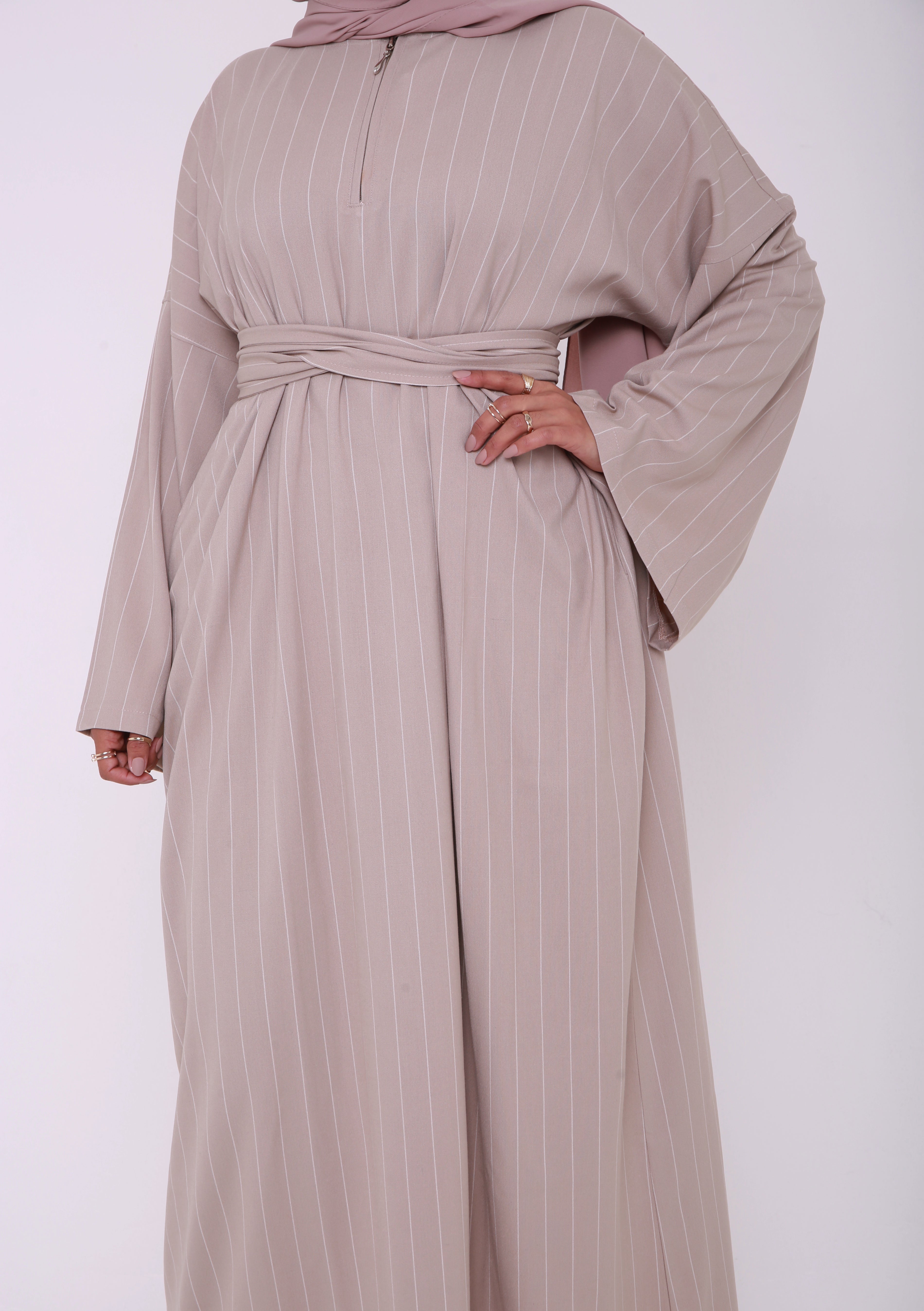 Beige Maysa Closed Abaya with Zip