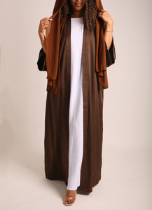 Brown Crinkle Open Abaya