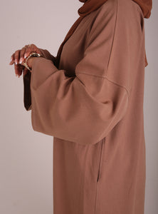 Neutral Brown Contrast Stitch Closed Abaya