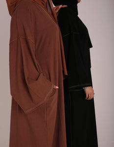 Black Contrast Stitch Closed Abaya