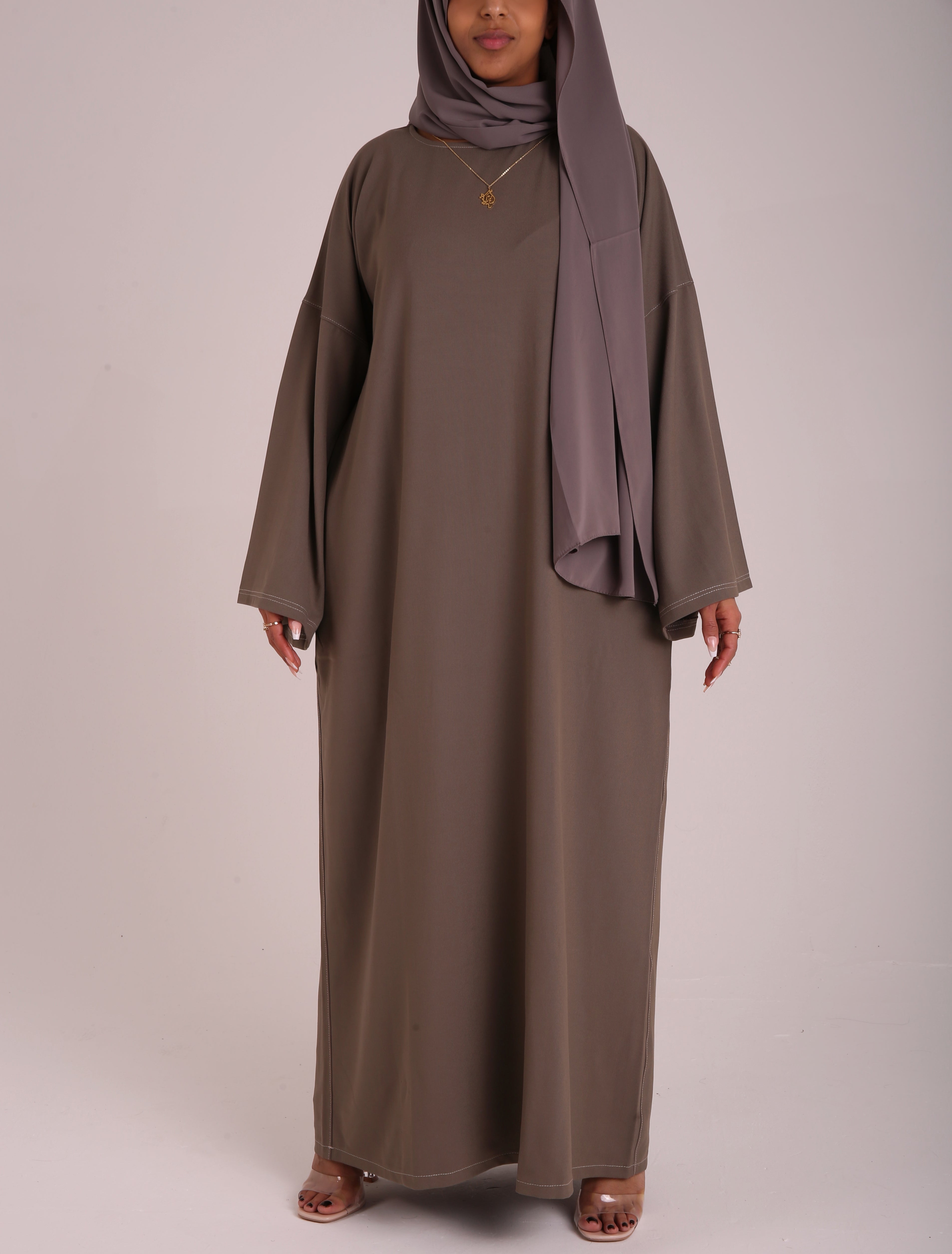 Olive Contrast Stitch Closed Abaya