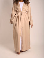 Load image into Gallery viewer, Beige Crinkle Open Abaya
