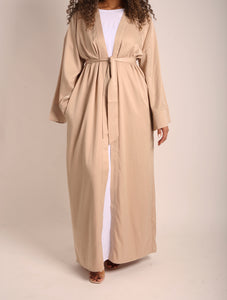 Beige Crinkle Open Abaya