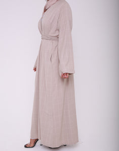 Beige Square Grid Open Abaya