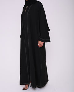 Black Contrast Stitch Open Abaya