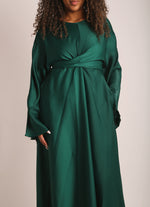 Load image into Gallery viewer, Emerald Green Satin Wrap Abaya
