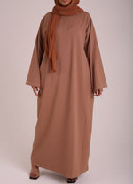 Load image into Gallery viewer, Neutral Brown Contrast Stitch Closed Abaya
