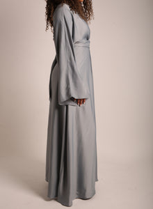 Silver Satin Wrap Abaya